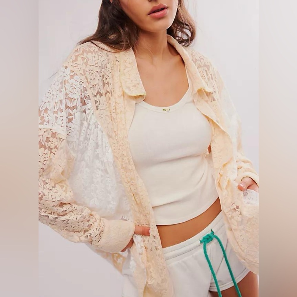Free People Intimately All Day Lace
House Shirt in Cream & White